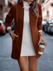 Inrosy mi-longue manteau en laine poches col montant manches longues femme élégant mode blazer veste