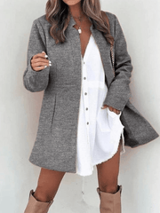 Inrosy mi-longue manteau en laine poches col montant manches longues femme élégant mode blazer veste