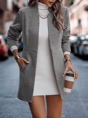 Inrosy mi-longue manteau en laine poches col montant manches longues femme élégant mode blazer veste