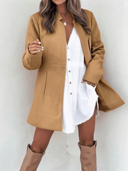 Inrosy mi-longue manteau en laine poches col montant manches longues femme élégant mode blazer veste