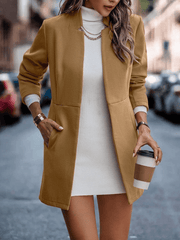 Inrosy mi-longue manteau en laine poches col montant manches longues femme élégant mode blazer veste