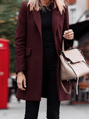 Inrosy mi-longue manteau boutons poches col revers manches longues femme élégant mode hiver veste