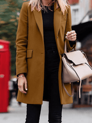 Inrosy mi-longue manteau boutons poches col revers manches longues femme élégant mode hiver veste