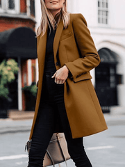 Inrosy mi-longue manteau boutons poches col revers manches longues femme élégant mode hiver veste