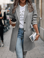 Inrosy mi-longue manteau en laine unicolore blazer boutons poches manches longues femme élégant mode veste