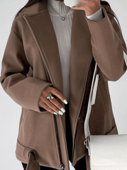 Inrosy perfecto vestes poches ceinture fermeture éclair col revers femme style boyfriend mode décontracté manteau aviateur