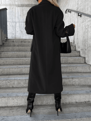 Inrosy longue manteau en laine boutons poches col revers manches longues femme élégant mode veste