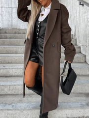 Inrosy longue manteau en laine boutons poches col revers manches longues femme élégant mode veste