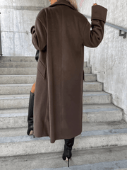 Inrosy longue manteau en laine boutons poches col revers manches longues femme élégant mode veste