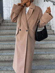 Inrosy longue manteau en laine boutons poches col revers manches longues femme élégant mode veste