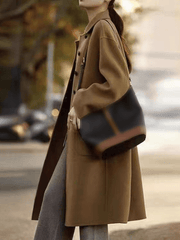 Inrosy longue manteau en laine boutonnage poches col revers manches longues femme élégant mode hiver