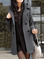 Inrosy mi-longue manteau en laine double boutonnage poches à capuche manches longues femme mode décontracté veste