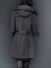 Inrosy mi-longue manteau en laine double boutonnage poches à capuche manches longues femme mode décontracté veste