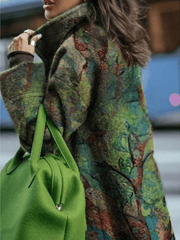 Inrosy longue manteau en laine imprimé à fleurie double boutonnage poches col revers manches longues femme élégant mode