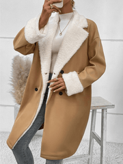 Inrosy mi-longue manteau doublé polaire double boutonnage col revers femme décontracté vêtements d'extérieur