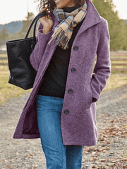 Inrosy court manteau en laine boutonnage poches col revers manches longues femme élégant vintage hiver veste