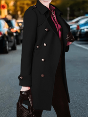 Inrosy mi-longue manteau caban double boutonnage poches col revers manches longues femme élégant mode veste