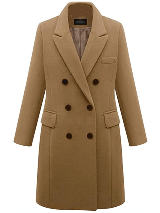 Inrosy mi-longue manteau caban double boutonnage poches col revers manches longues femme élégant mode