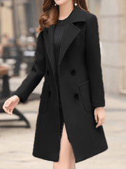 Inrosy manteau en laine silm double boutonnage poches col revers manches longues femme élégant mode