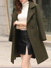 Inrosy manteau en laine silm double boutonnage poches col revers manches longues femme élégant mode