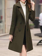 Inrosy manteau en laine silm double boutonnage poches col revers manches longues femme élégant mode