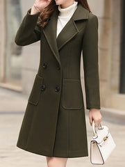 Inrosy manteau en laine silm double boutonnage poches col revers manches longues femme élégant mode