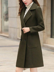 Inrosy manteau en laine silm double boutonnage poches col revers manches longues femme élégant mode