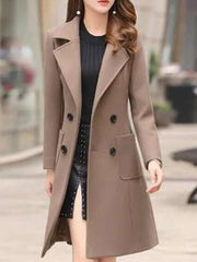 Inrosy manteau en laine silm double boutonnage poches col revers manches longues femme élégant mode