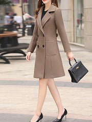 Inrosy manteau en laine silm double boutonnage poches col revers manches longues femme élégant mode