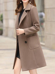 Inrosy manteau en laine silm double boutonnage poches col revers manches longues femme élégant mode