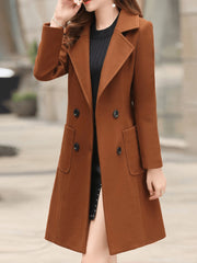 Inrosy manteau en laine silm double boutonnage poches col revers manches longues femme élégant mode