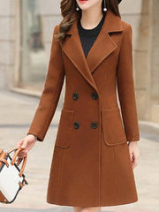 Inrosy manteau en laine silm double boutonnage poches col revers manches longues femme élégant mode