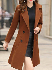 Inrosy manteau en laine silm double boutonnage poches col revers manches longues femme élégant mode