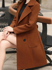 Inrosy manteau en laine silm double boutonnage poches col revers manches longues femme élégant mode