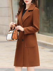 Inrosy manteau en laine silm double boutonnage poches col revers manches longues femme élégant mode