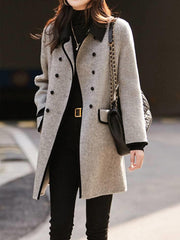 Inrosy mi-longue manteau en laine double boutonnage poches polo col manches longues femme élégant mode veste