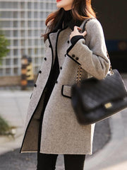 Inrosy mi-longue manteau en laine double boutonnage poches polo col manches longues femme élégant mode veste