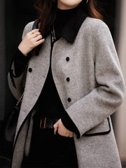 Inrosy mi-longue manteau en laine double boutonnage poches polo col manches longues femme élégant mode veste