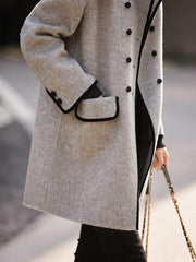 Inrosy mi-longue manteau en laine double boutonnage poches polo col manches longues femme élégant mode veste