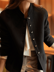 Inrosy court manteau en laine boutonnage col montant manches longues femme élégant mode décontracté veste