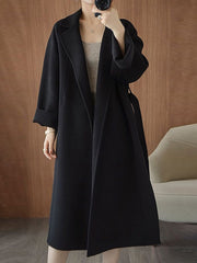 Inrosy longue manteau en laine unicolore col revers manches longues femme mode ample oversized décontracté hiver veste