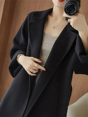 Inrosy longue manteau en laine unicolore col revers manches longues femme mode ample oversized décontracté hiver veste