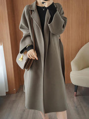 Inrosy longue manteau en laine unicolore col revers manches longues femme mode ample oversized décontracté hiver veste