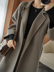 Inrosy longue manteau en laine unicolore col revers manches longues femme mode ample oversized décontracté hiver veste