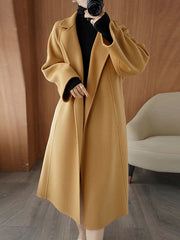 Inrosy longue manteau en laine unicolore col revers manches longues femme mode ample oversized décontracté hiver veste