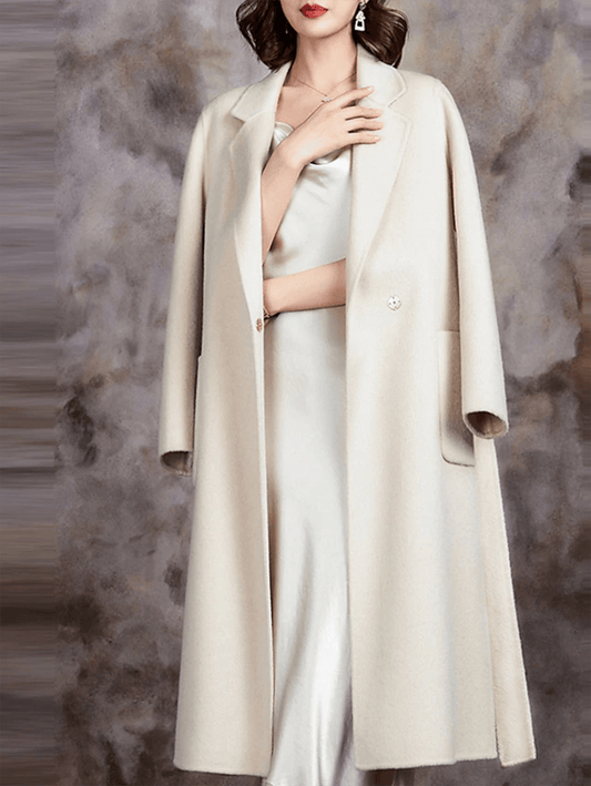 Inrosy longue manteau coton poches ceinture col revers manches longues femme casual ample oversized veste