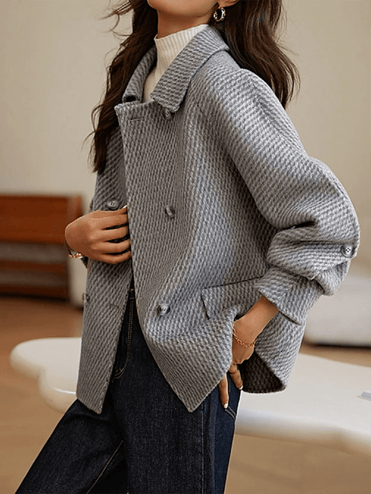 Inrosy court manteau en laine chevrons boutonnage poches col revers femme casua audrey hepburn décontracté veste