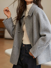 Inrosy court manteau en laine chevrons boutonnage poches col revers femme casua audrey hepburn décontracté veste