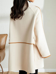 Inrosy mi-longue manteau en laine double boutonnage poches col revers manches longues femme élégant mode veste