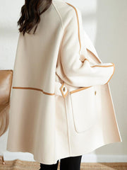 Inrosy mi-longue manteau en laine double boutonnage poches col revers manches longues femme élégant mode veste